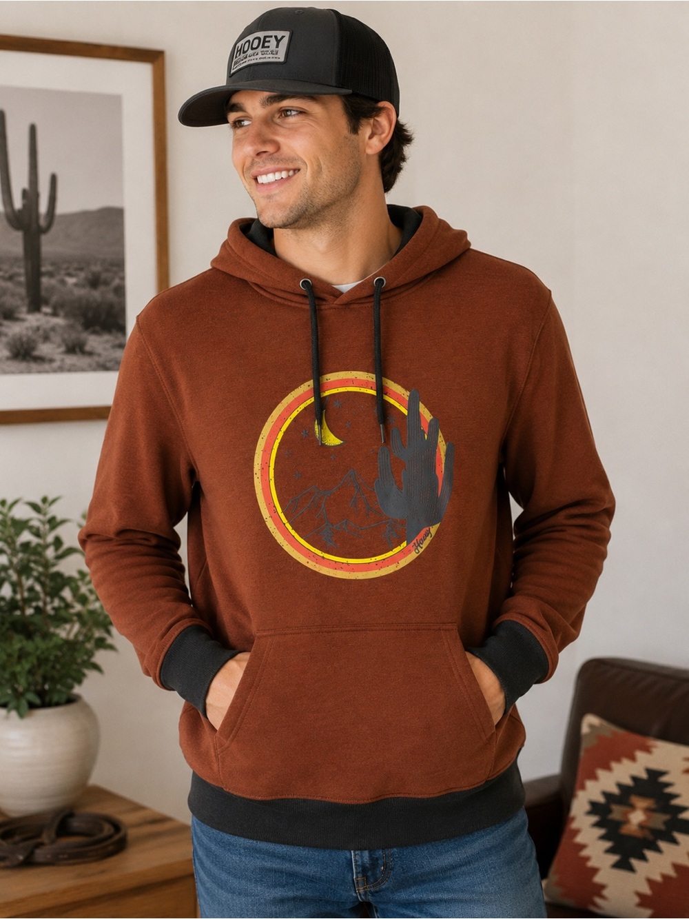 HOOEY Western Desert Graphic Hoodie Sweatshirt Men’s Size Large